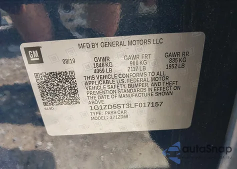 2020 Chevrolet Malibu Fwd Lt z USA, uszkodzony, nr VIN 1G1ZD5ST3LF017157